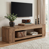 Tribesigns Mueble de TV de madera maciza de 160 cm para televisores, Mueble de TV rústico con compartimento de almacenamiento abierto 3