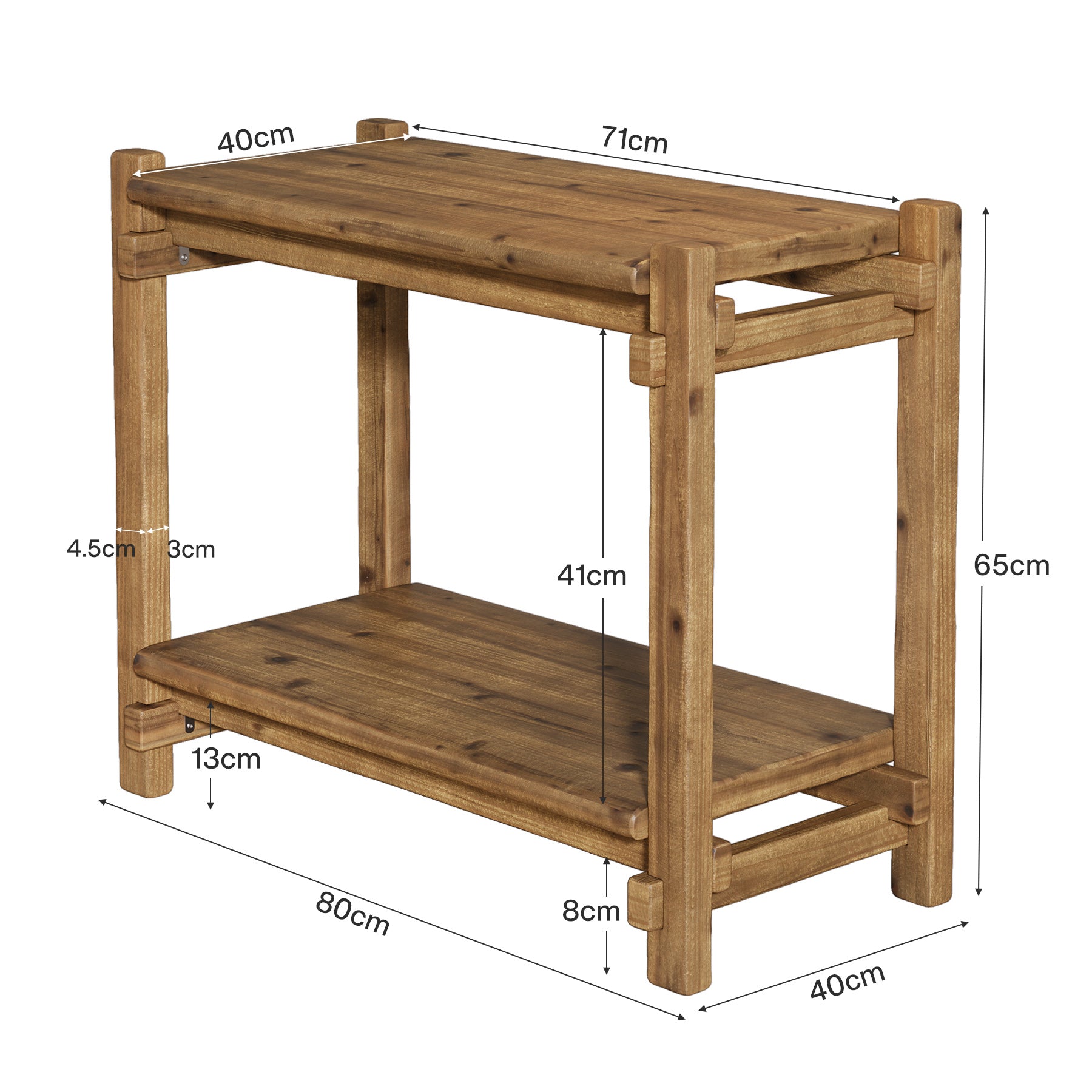 Tribewood Mesa Auxiliar de Madera Maciza, Mesa Auxiliar Sofa de 2 Niveles con Estante de Almacenamiento