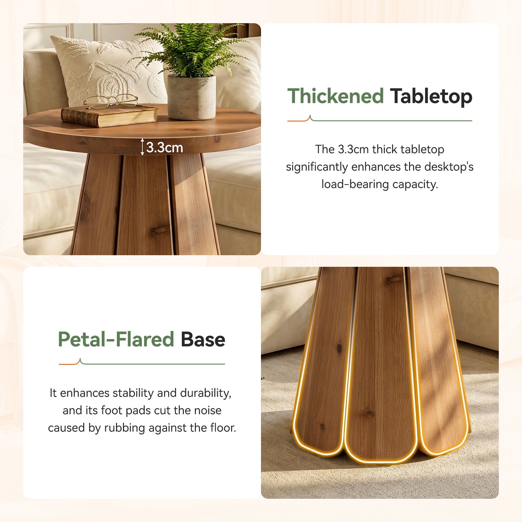 Tribesigns Mesa auxiliar redonda de madera maciza, Mesa de centro de estilo rústico de 50 cm con base escultural