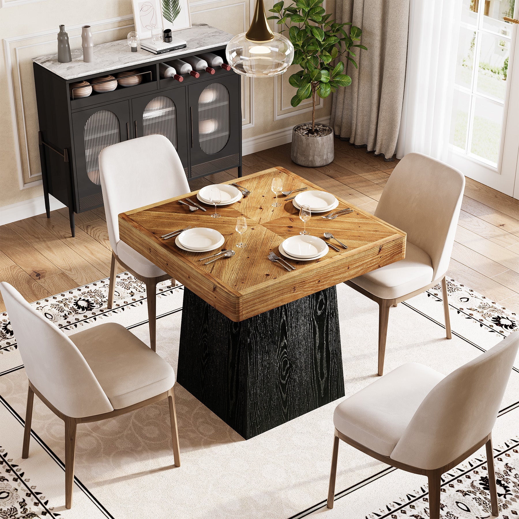 Tribesigns Mesa de comedor cuadrada de madera maciza 80 cm para 2 a 4 personas, Mesa de cocina de estilo rústico con base de pedestal robusta