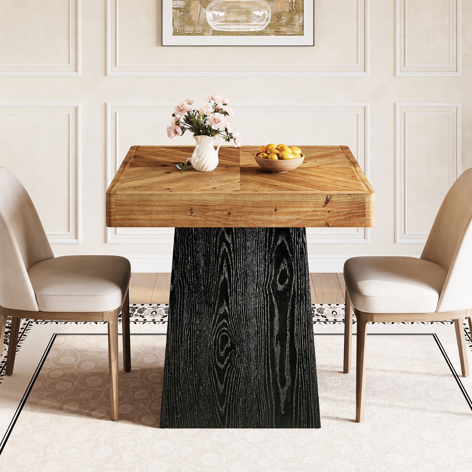 Tribesigns Mesa de comedor cuadrada de madera maciza 80 cm para 2 a 4 personas, Mesa de cocina de estilo rústico con base de pedestal robusta