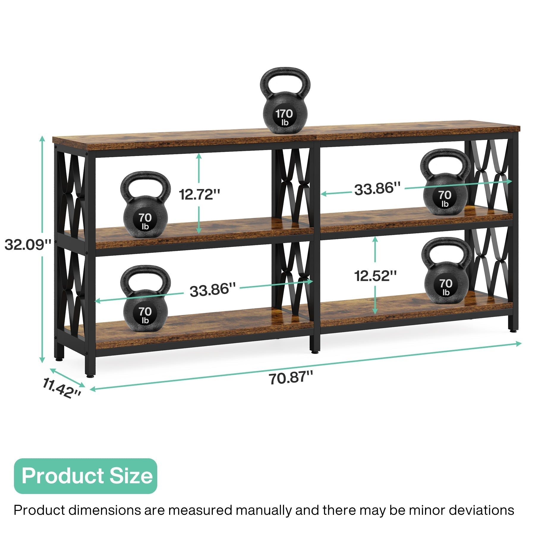 3-Tier Console Table, 70.9" Industrial Sofa Foyer Table for Living Room