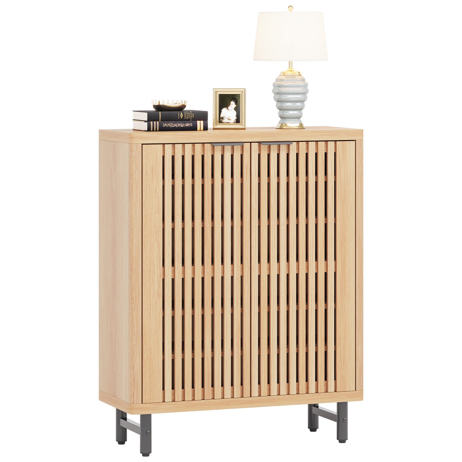 Tribesigns Zapatero de madera de 6 niveles con puertas de lamas y estantes ajustables
