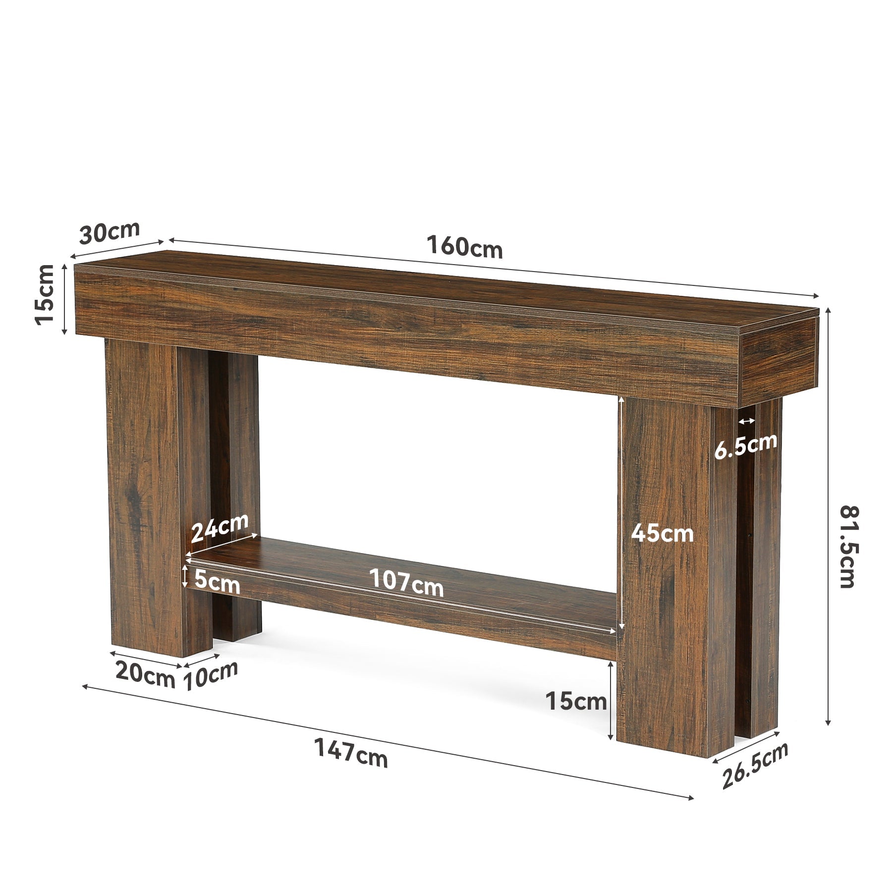 Tribesigns Mesa consola de estilo industrial de 160 cm y 2 niveles, Mesa estrecha para sofá con estante