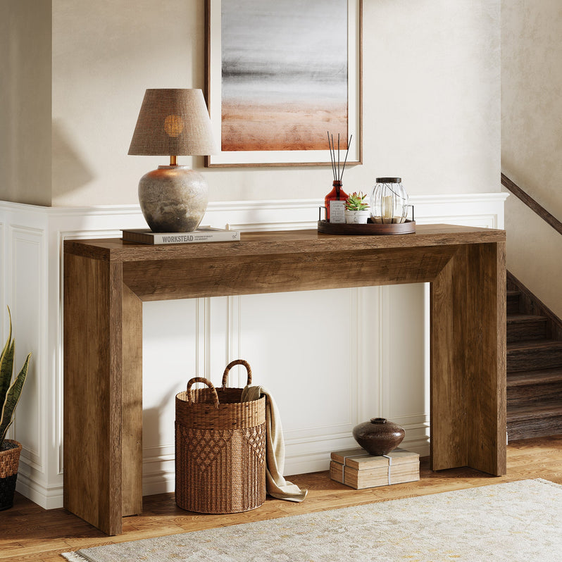 Tribesigns Mesa consola rústica de 140 cm, Mesa de sofá estilo granja Mesa de recibidor