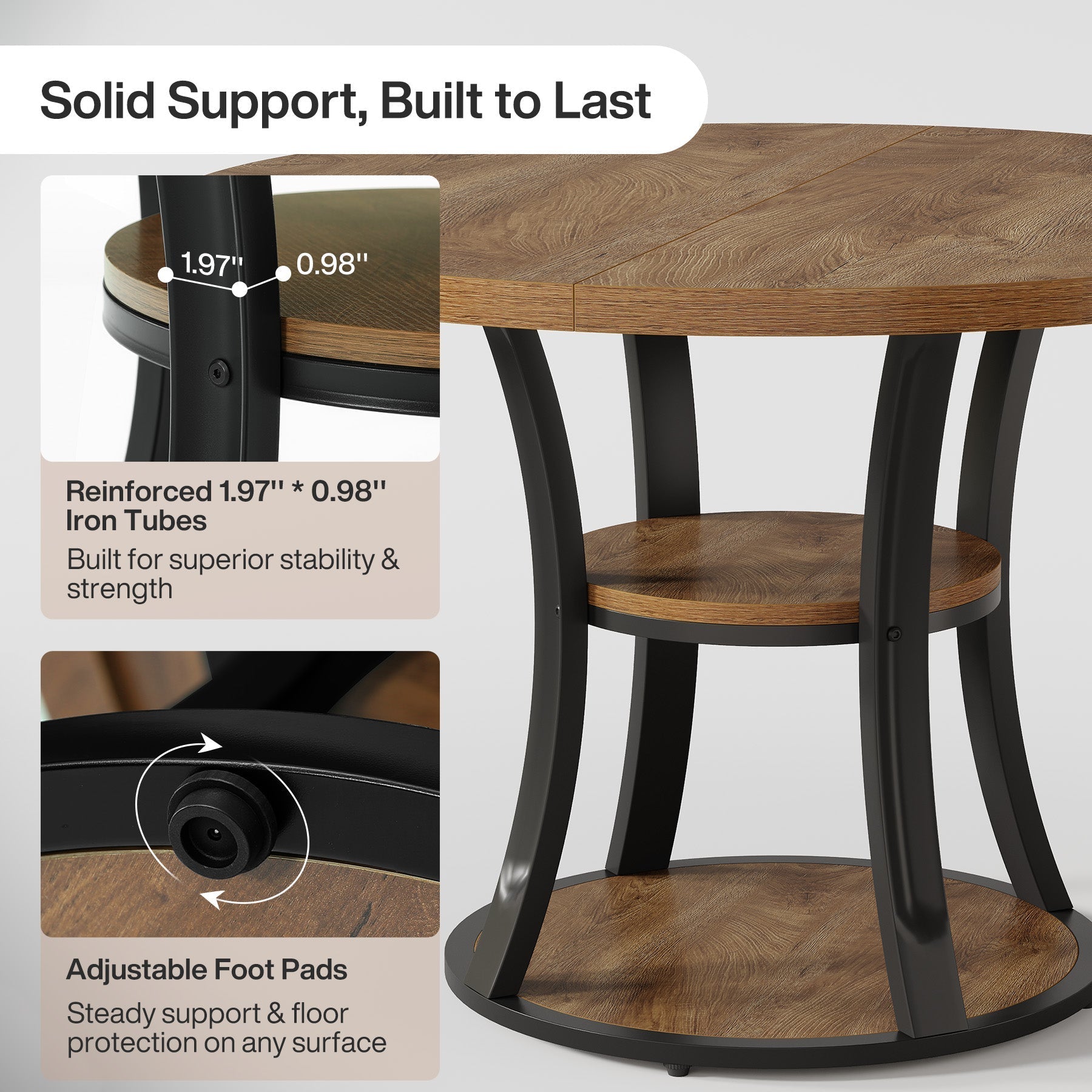 39.37" Round Dining Table, Farmhouse Kitchen Table with Storage for 4 People