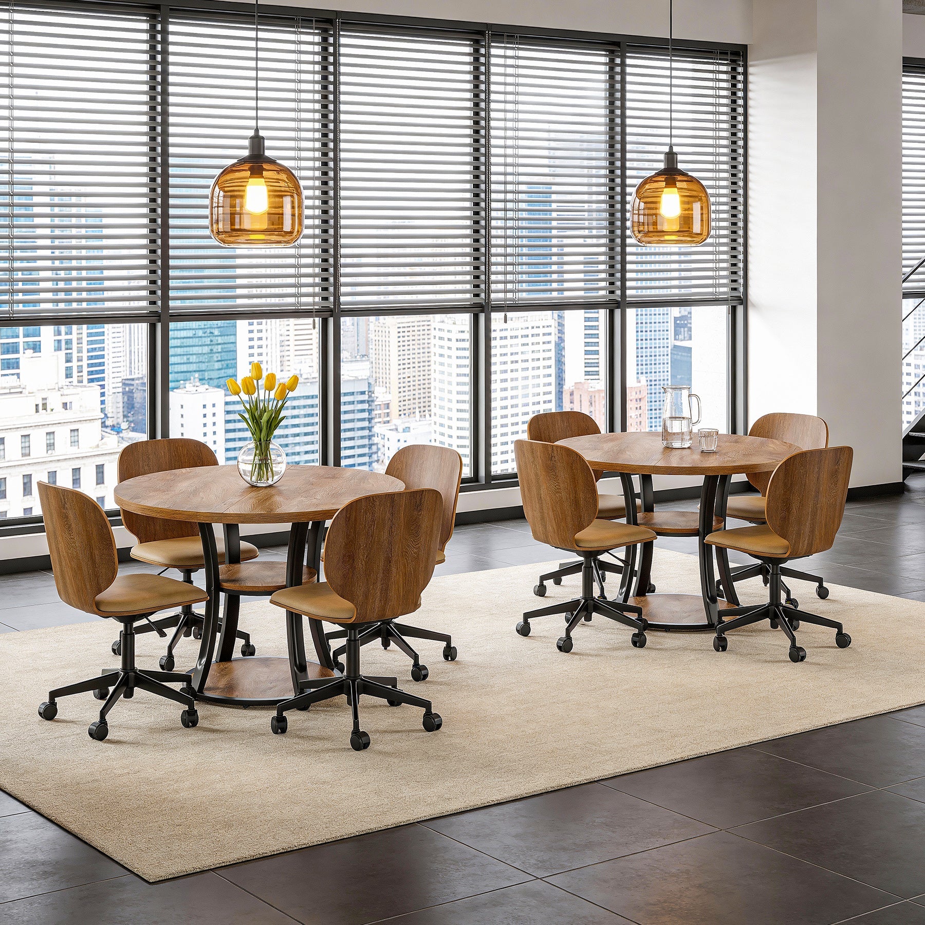 39" Small Conference Table, Modern Round Meeting Room Table for 2-4 People