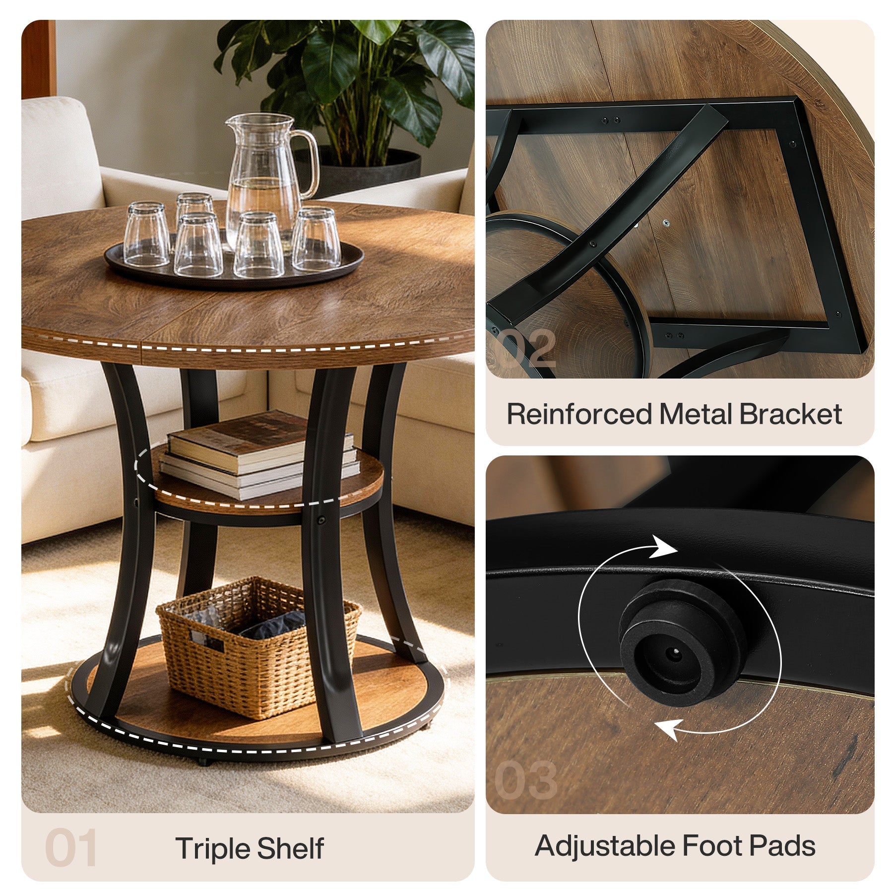 39" Small Conference Table, Modern Round Meeting Room Table for 2-4 People