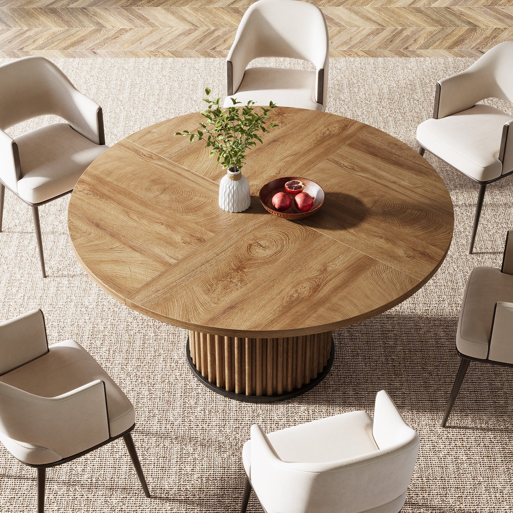 Tribesigns Mesa de comedor redonda negra de 120 cm para 4-6 personas, Mesa de cocina moderna con base de metal