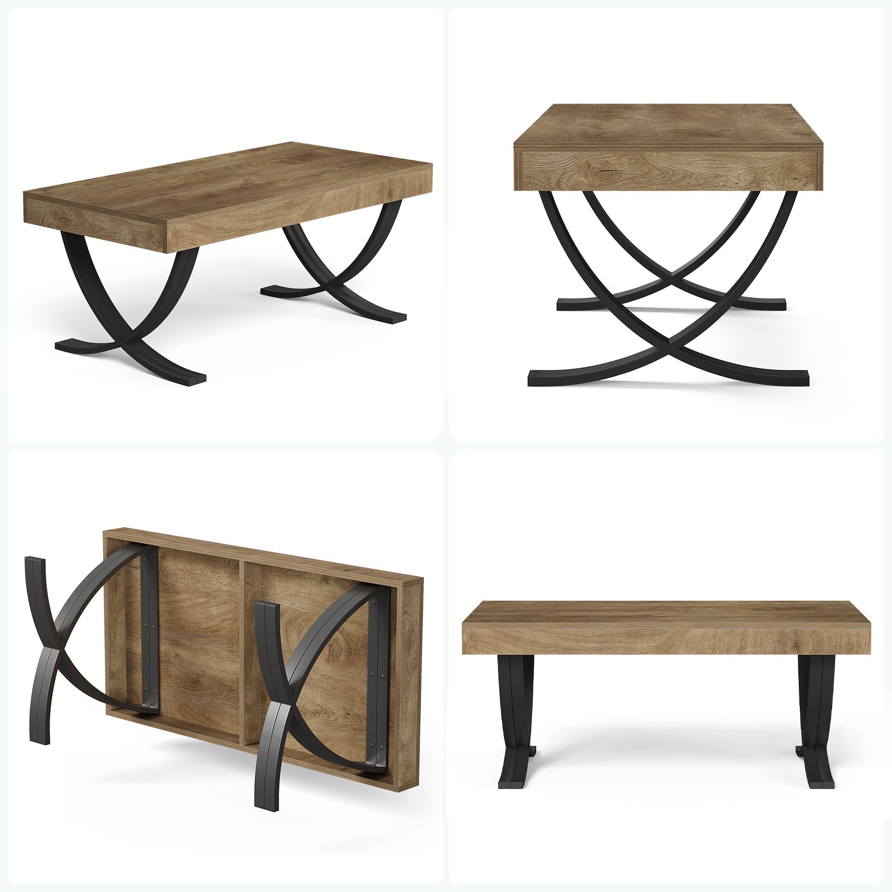 Tribesigns Mesa de centro rectangular, 120 cm Mesa de salón estilo industrial con estructura metálica