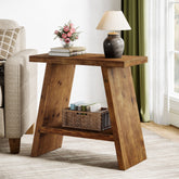 Mesita auxiliar estrecha de madera maciza de 60 x 30 cm con almacenamiento de 2 niveles, Mesita de noche rústica para salón y dormitorio 3