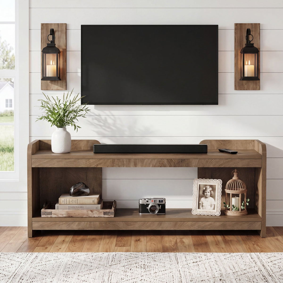 Tribesigns Mueble de TV de 160 cm para televisores de hasta 70 pulgadas, Mueble de TV de 2 niveles con espacio de almacenamiento abierto
