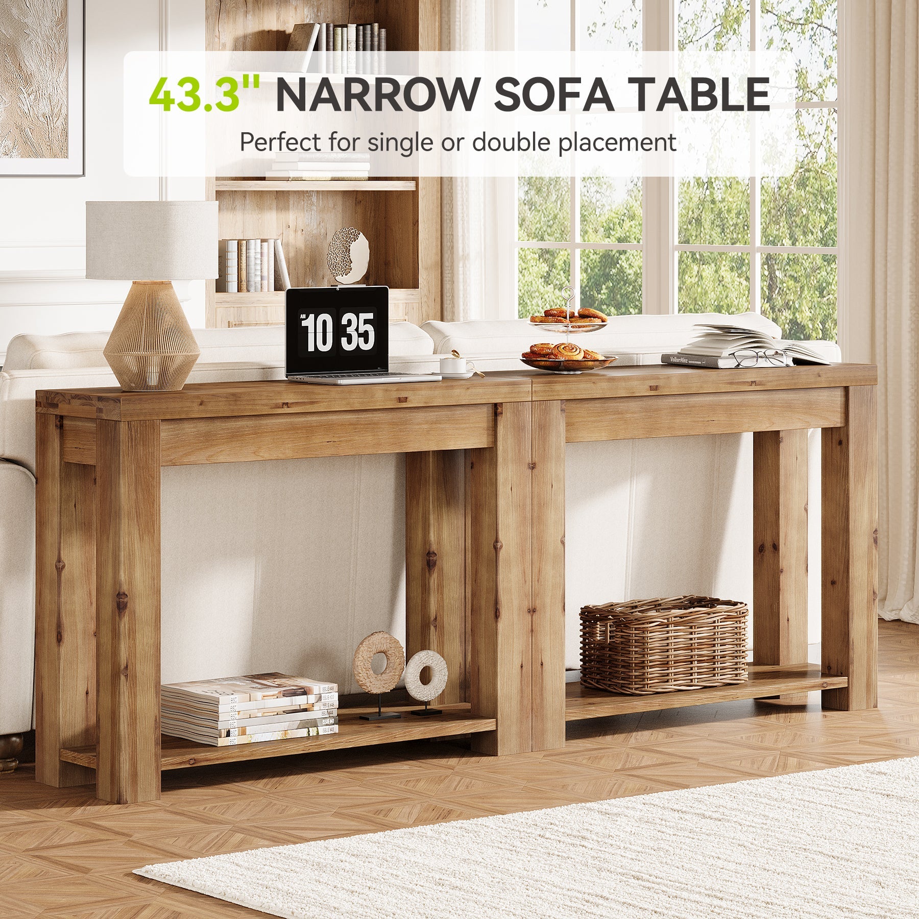 Tribesigns Consola de estilo rústico de madera maciza de 110 cm, Mesa auxiliar estrecha para salón y recibidor