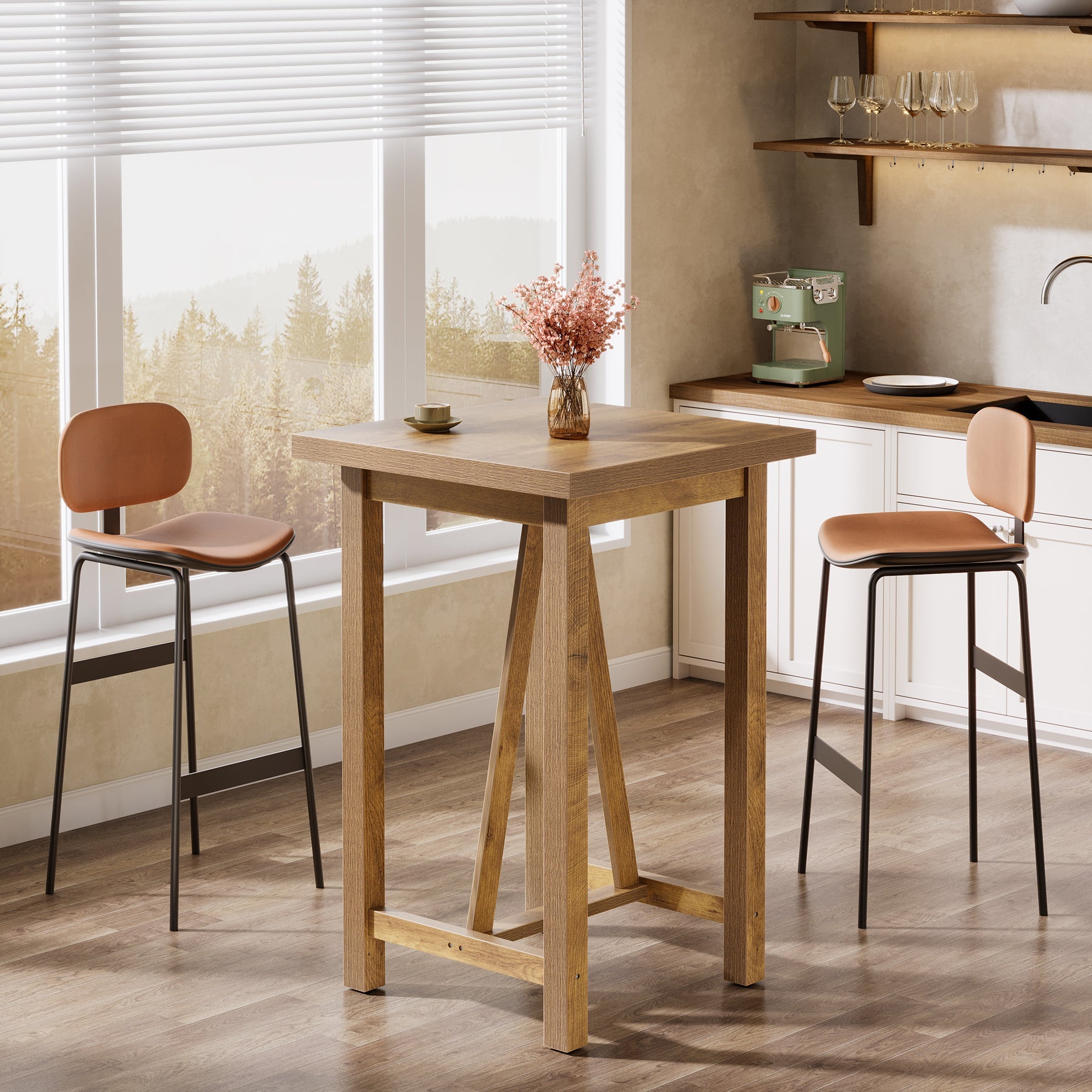 Tribesigns Mesa de bar a una altura de mostrador de 100 cm, Mesa de pub cuadrada de estilo rústico