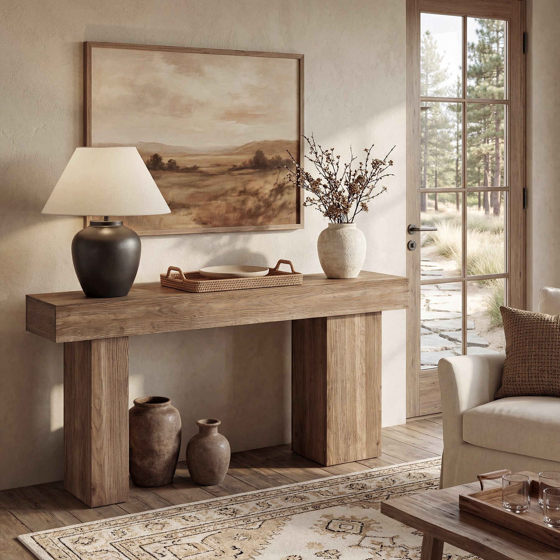 Tribesigns Consola de madera maciza de 160 cm con patas de artista, Mesa de sofá de estilo rústico detrás del sofá
