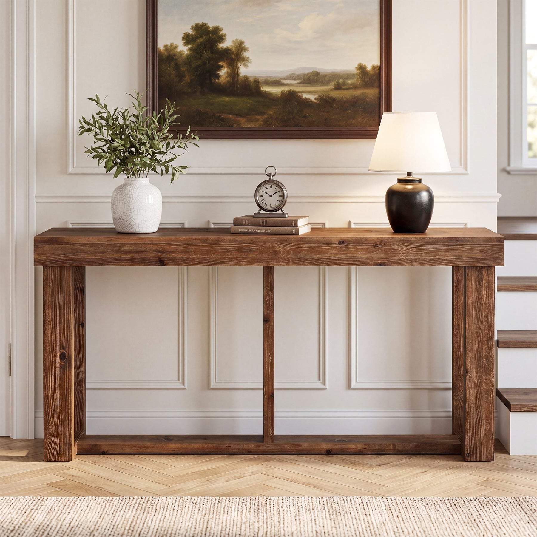 Tribesigns Mesa consola de madera maciza de 160 cm, Mesa estrecha de pasillo de estilo rústico para la entrada y el salón