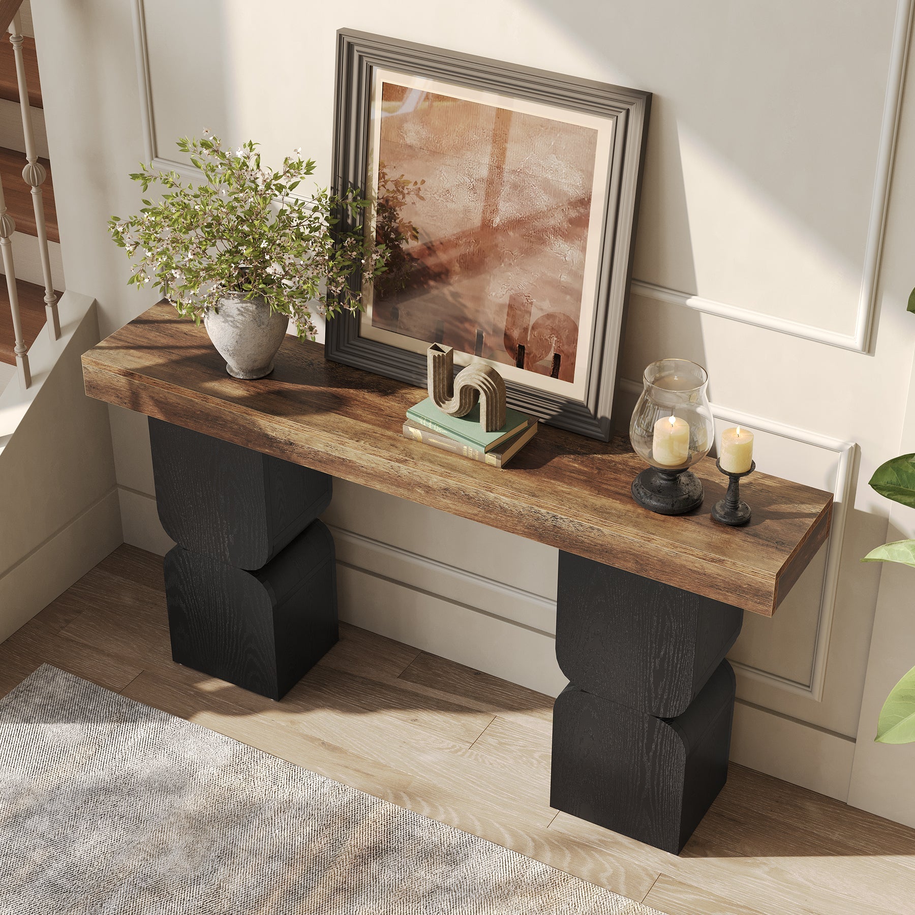 Tribesigns Mesa consola de 160 cm, Moderna mesa de sofá detrás del sofá con diseño de bloques de color para pasillo y sala de estar