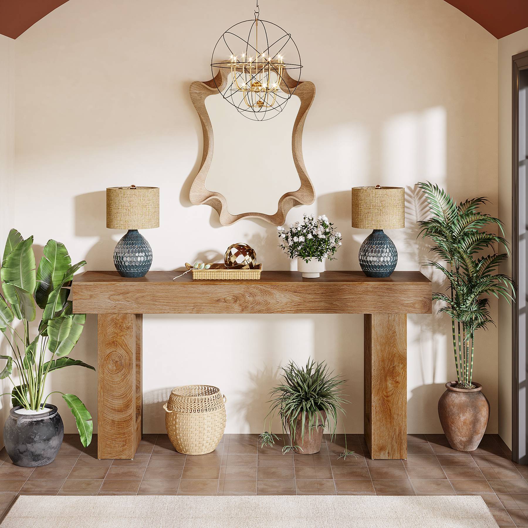 Tribesigns Mesa consola de 160 cm, Mesa de sofá de madera de estilo rústico Mesa de entrada