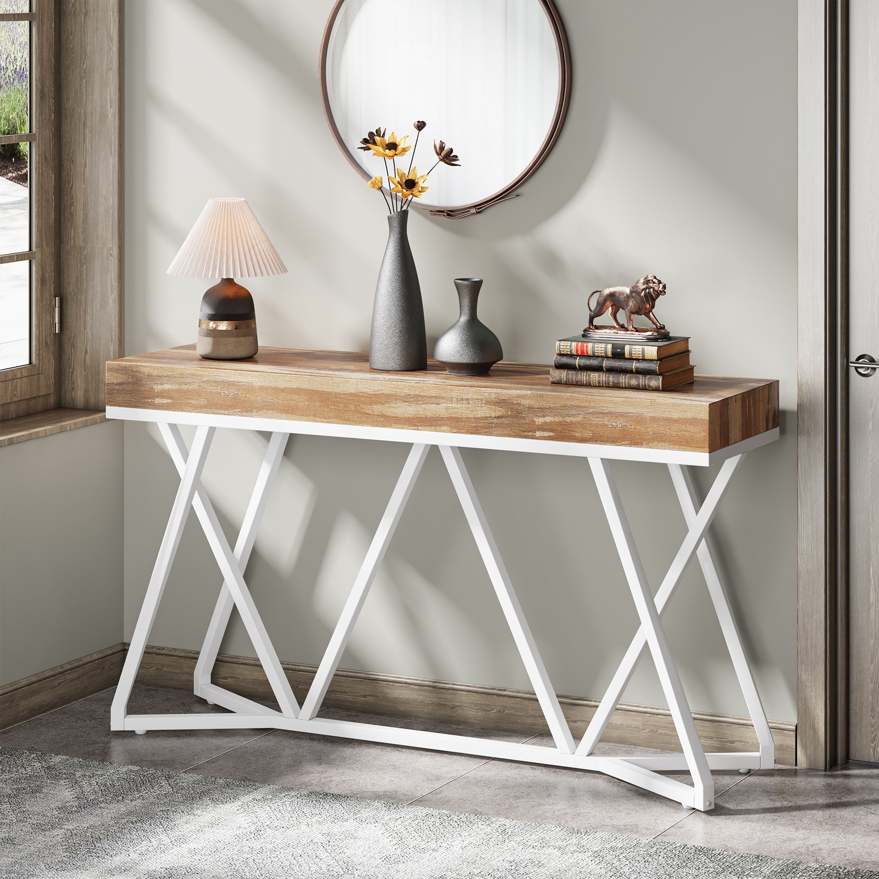 Tribesigns Mesa consola de madera, Consola de entrada con base de metal Mesa de centro única