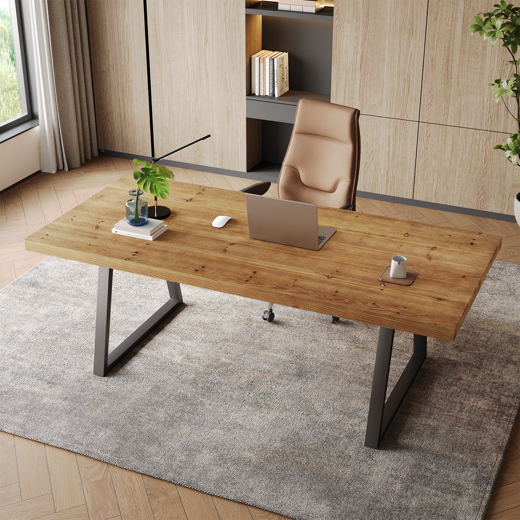 Tribesigns Escritorio industrial de 160 cm con tablero de madera maciza y patas de metal resistentes