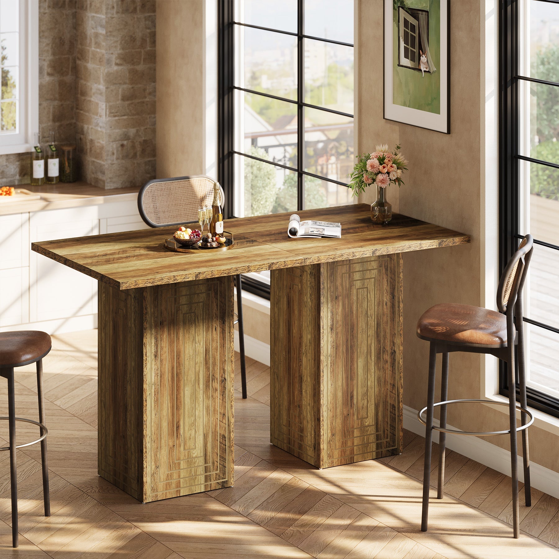 Tribesigns Mesa de bar cuadrada estilo granja de 79 cm con diseño geométrico para cocina y salón