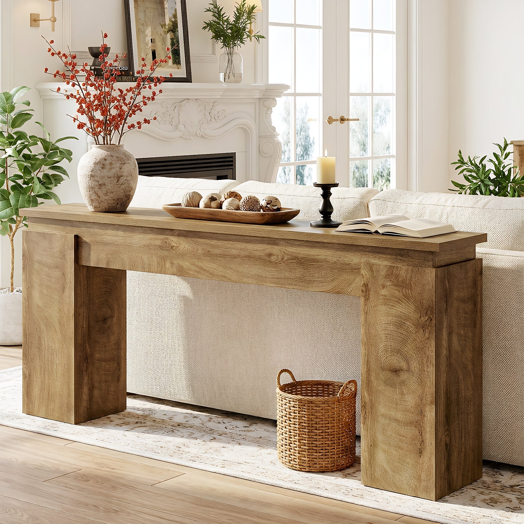 Tribesigns Mesa consola estrecha (160 cm), Mesa de pasillo estilo rústico / Mesa para colocar detrás del sofá con estante de almacenamiento