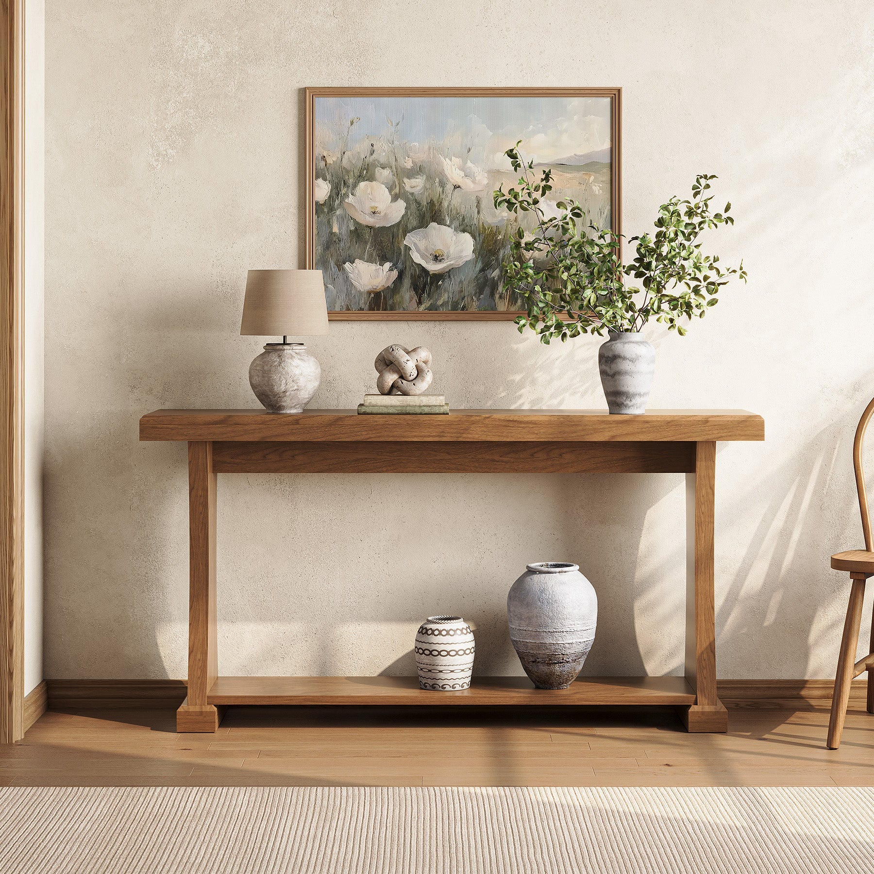 Tribesigns Mesa consola de 160 cm de largo con 2 estantes, Mesa estrecha para recibidor y sofá en imitación madera