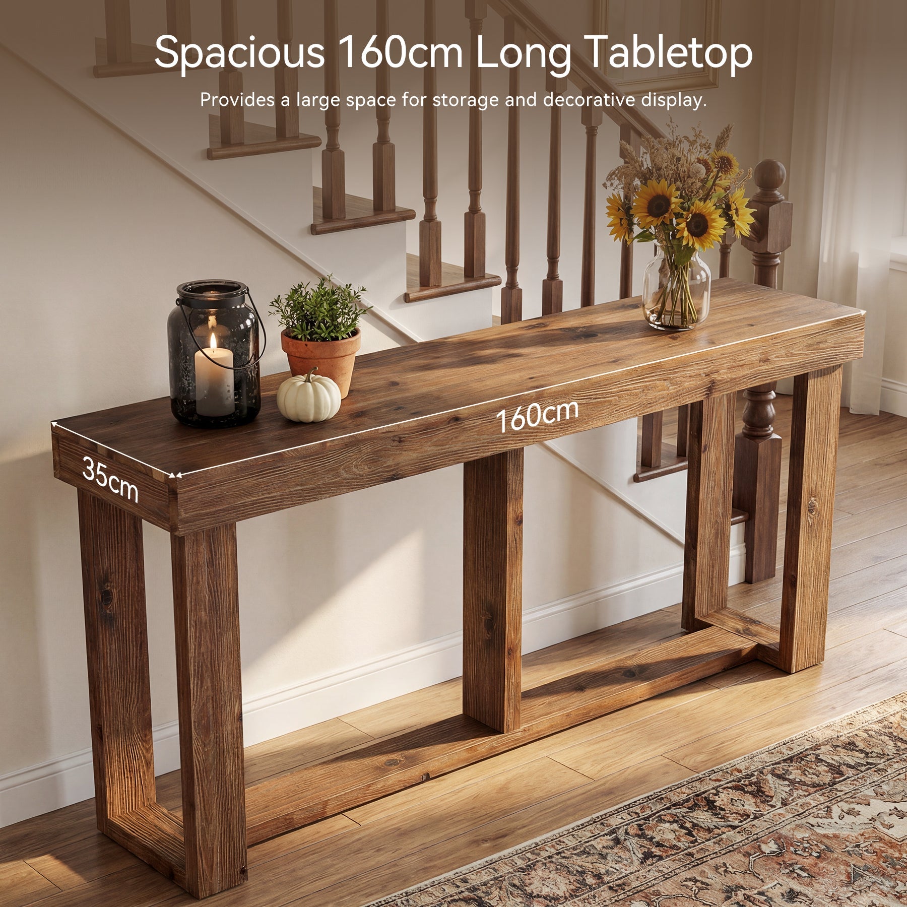 Tribesigns Mesa consola de madera maciza de 160 cm, Mesa estrecha de pasillo de estilo rústico para la entrada y el salón