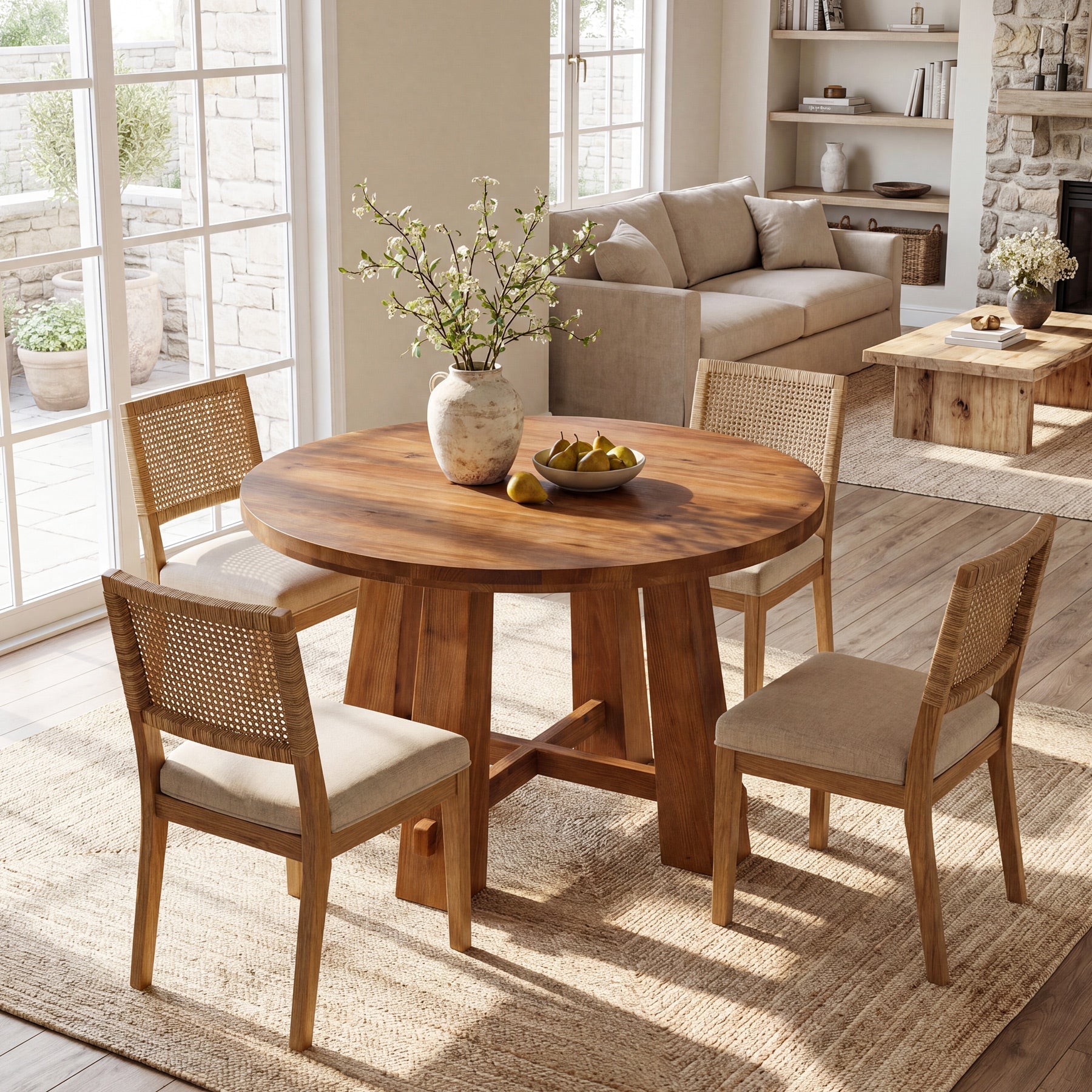 Tribesigns ronde massief houten eettafel 100 cm, landelijke keukentafel met kruisframe voor 2–4 personen