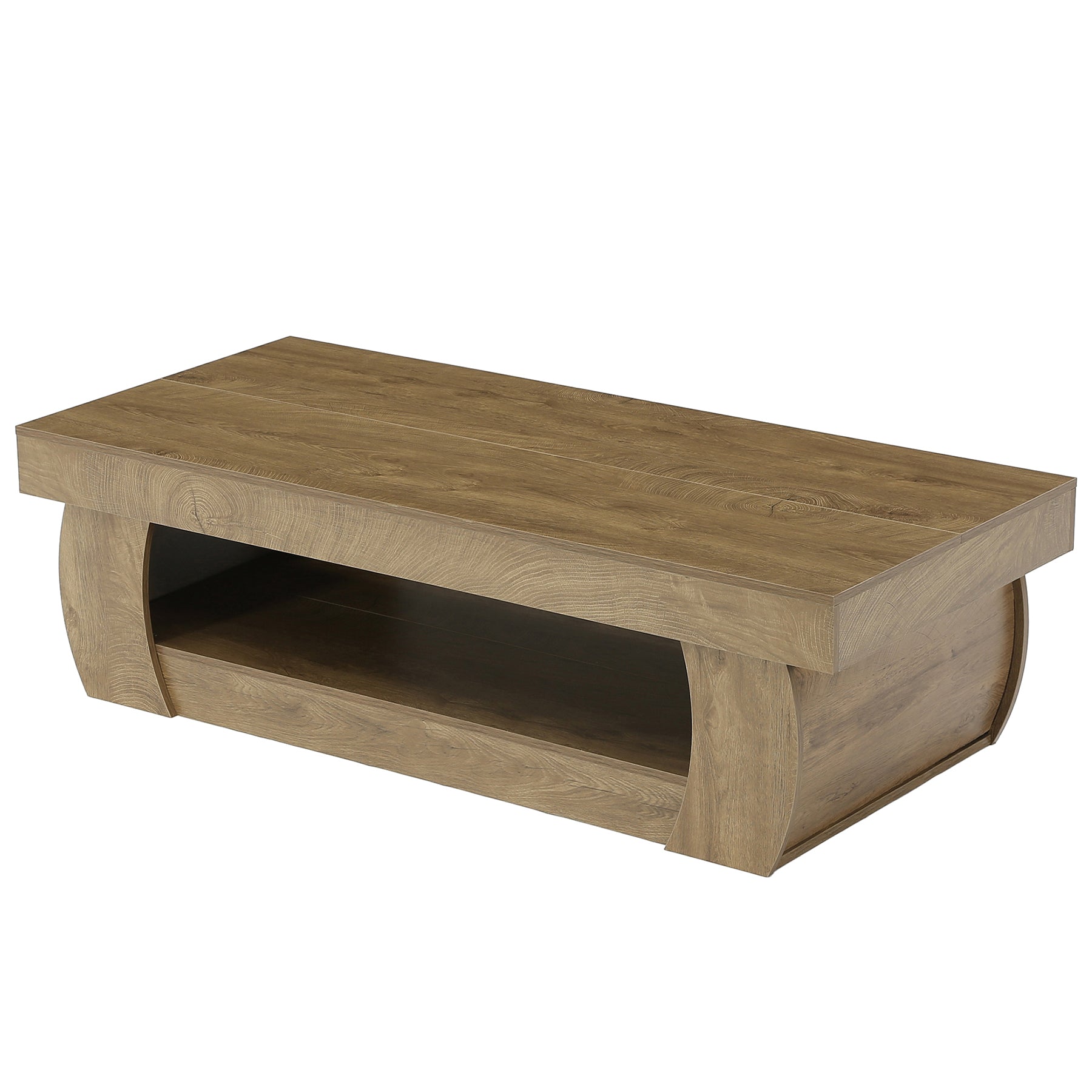 Tribesigns Mesa de centro moderna de 140 cm con estante de almacenamiento abierto, Mesa de salón rectangular con laterales curvos para salón