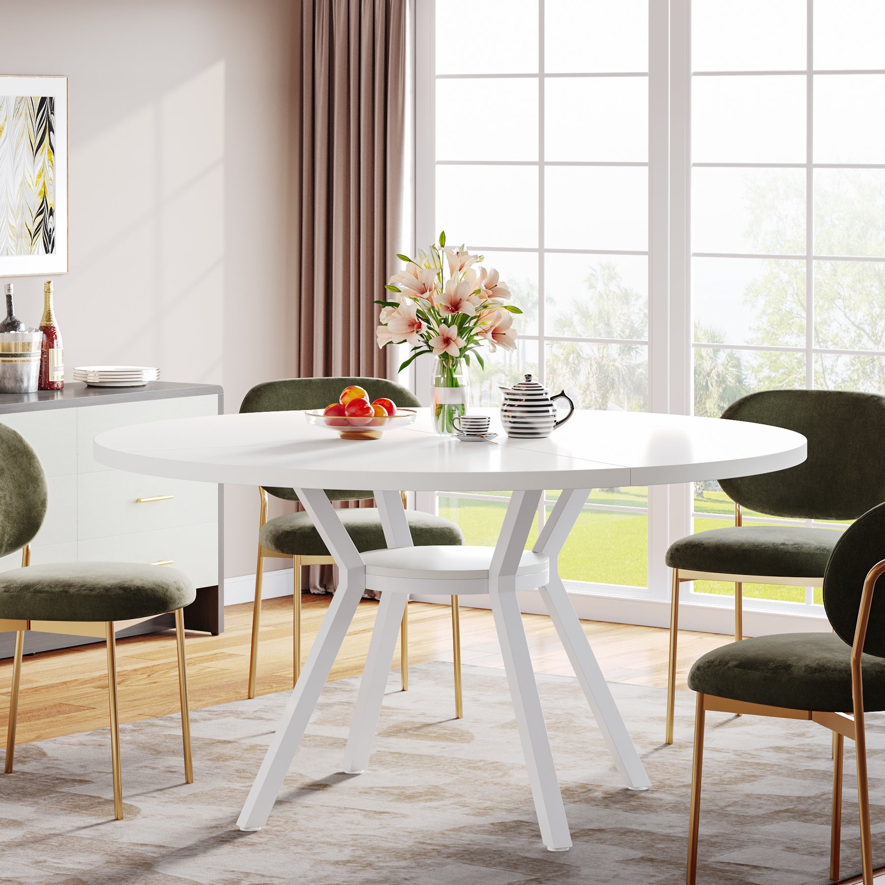 Tribesigns Mesa de comedor redonda, Mesa de comedor de cocina moderna de 120 cm para 4 personas