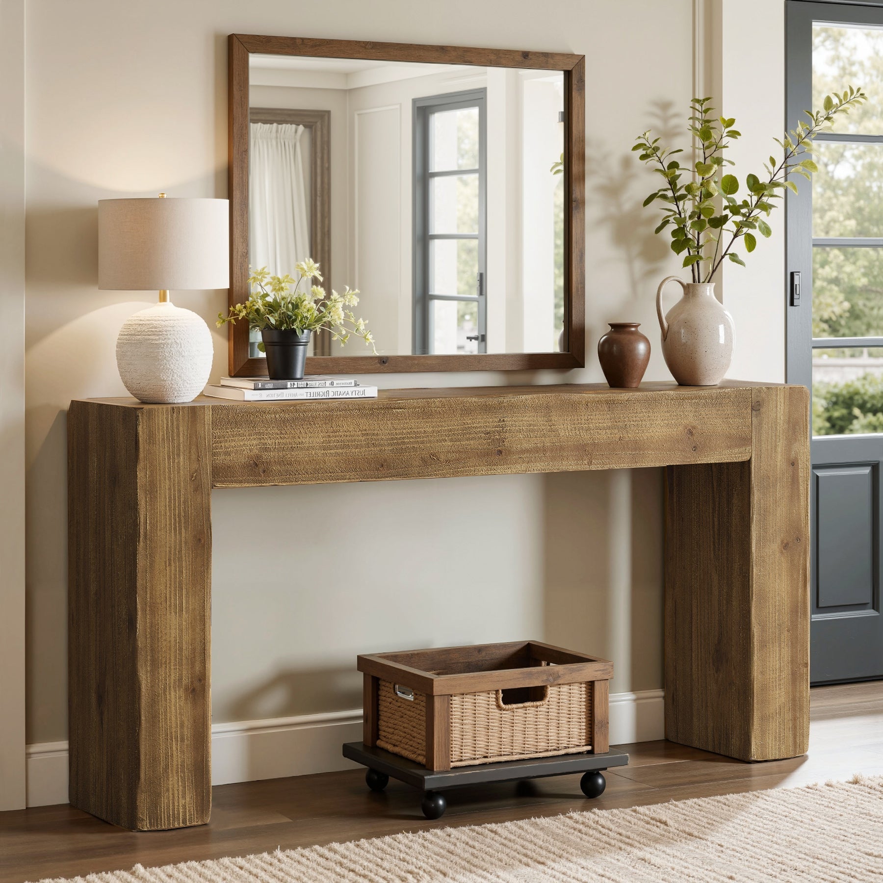 Tribesigns Mesa Consola de Madera Maciza de 160 cm de Estilo Campestre, Mesa Larga para Pasillo, Entrada y Sala de Estar