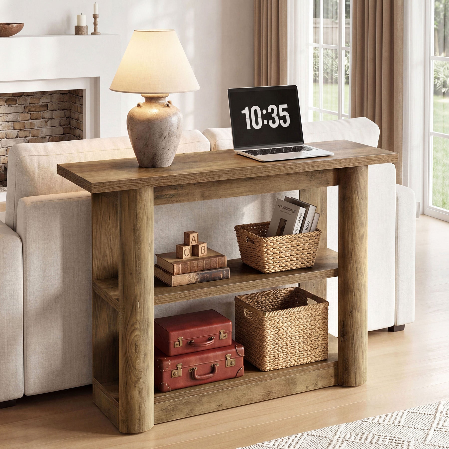 Tribesigns 105 cm consoletafel, smalle haltafel met 3 planken en dik frame