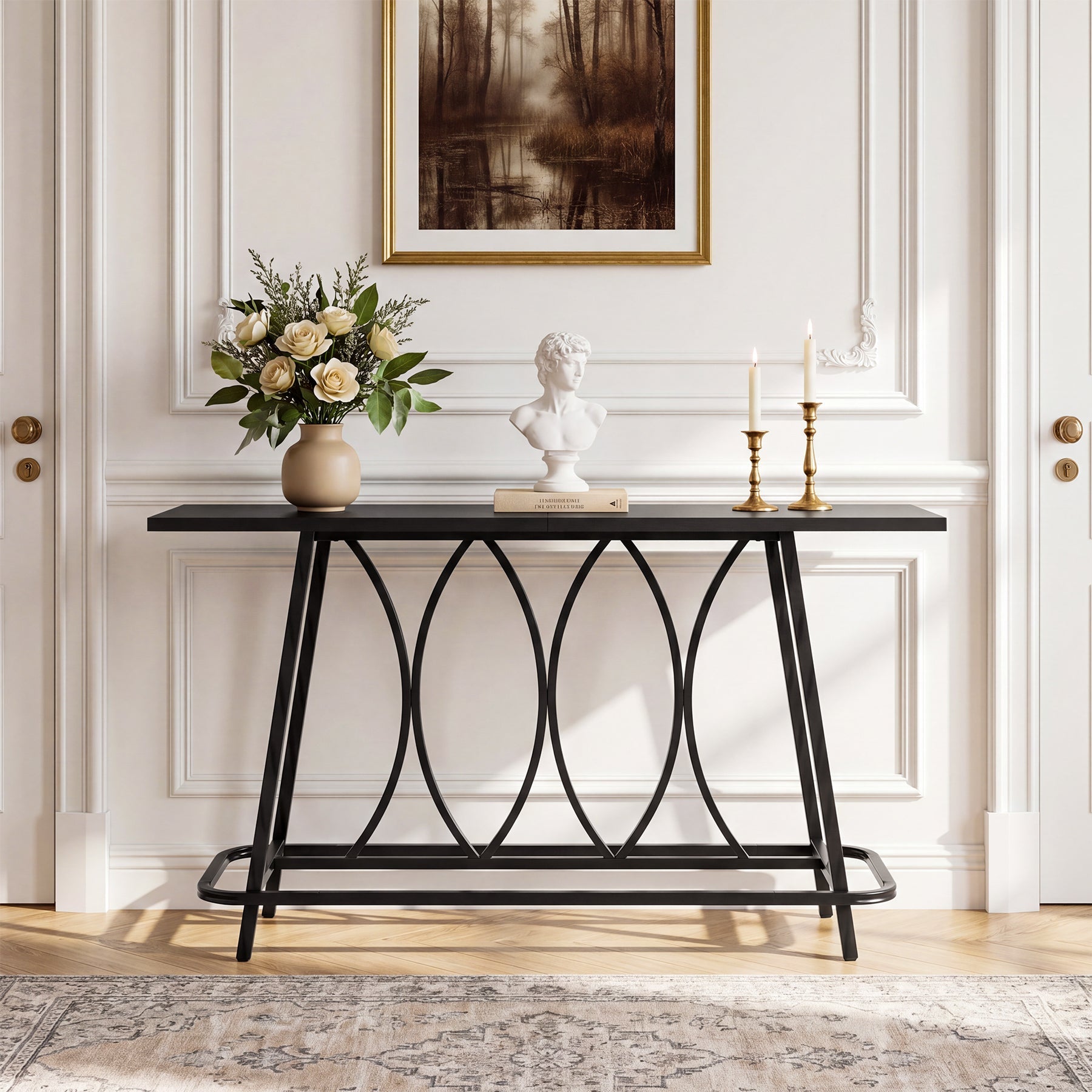 Tribesigns Mesa consola de 160 cm en estilo rústico moderno, Mesa estrecha para recibidor con estructura metálica