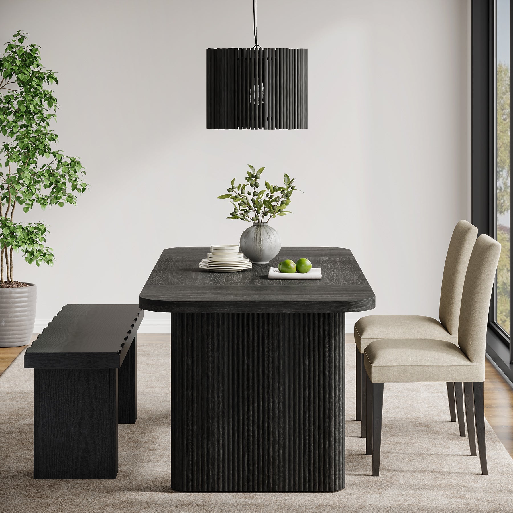Banco negro de 120 cm, Banco de madera moderno, Banco de comedor versátil con diseño minimalista