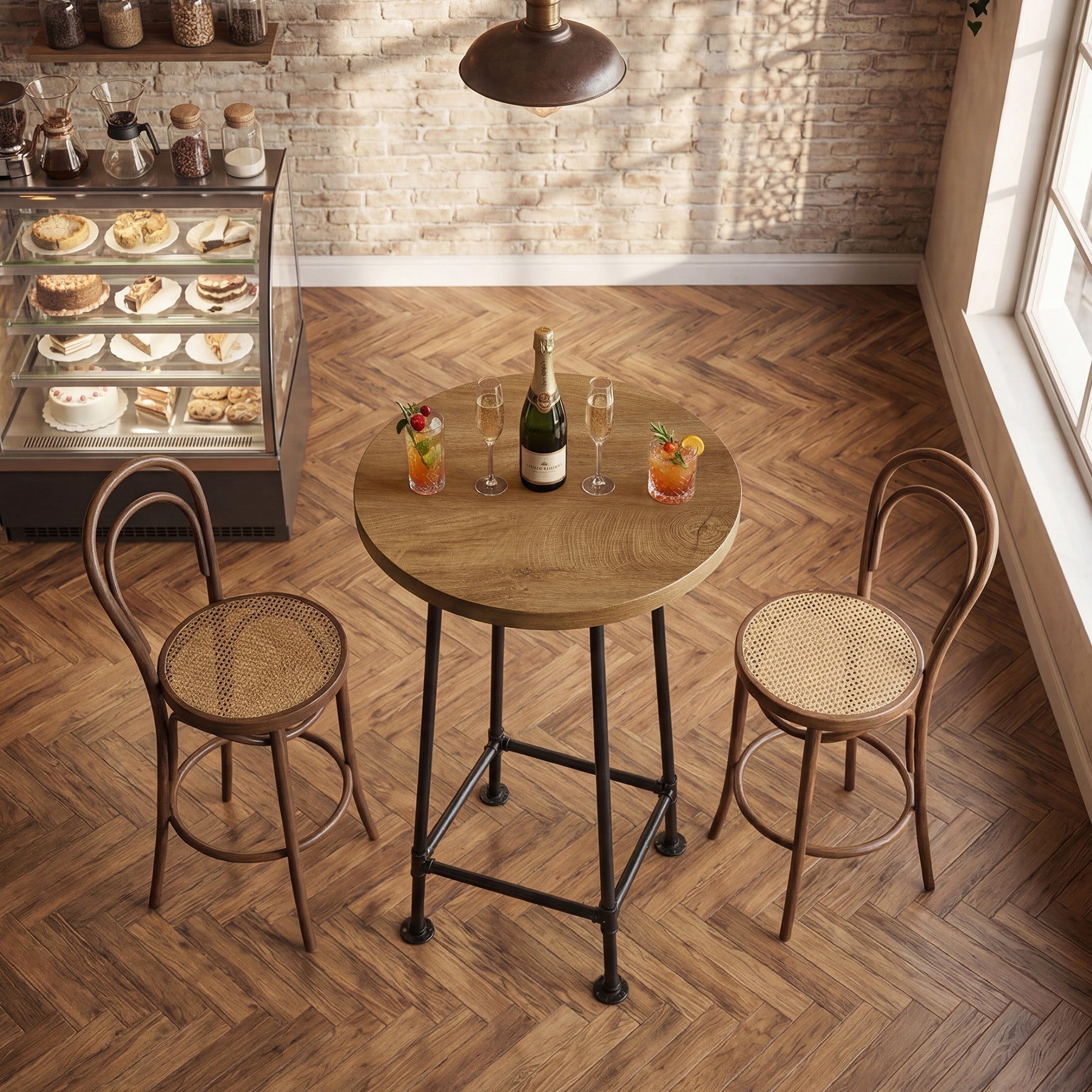 Tribesigns Mesa redonda de bar de 95 cm con reposapiés metálico, Mesa alta de estilo industrial para cocina y bistró (solo la mesa)