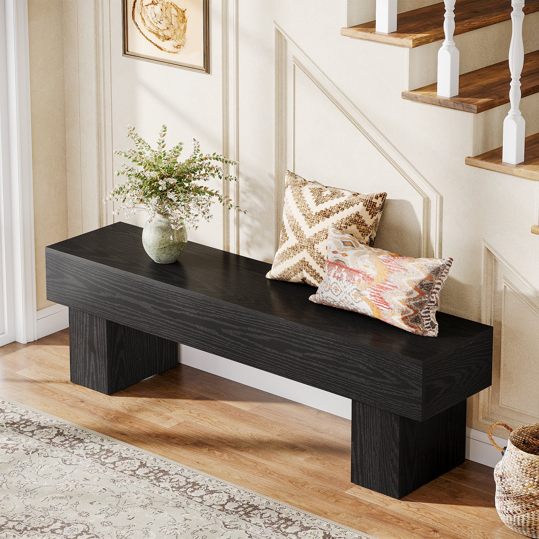 Tribesigns Banco de dormitorio extra largo de 160 cm, Banco rústico de madera para dormitorio