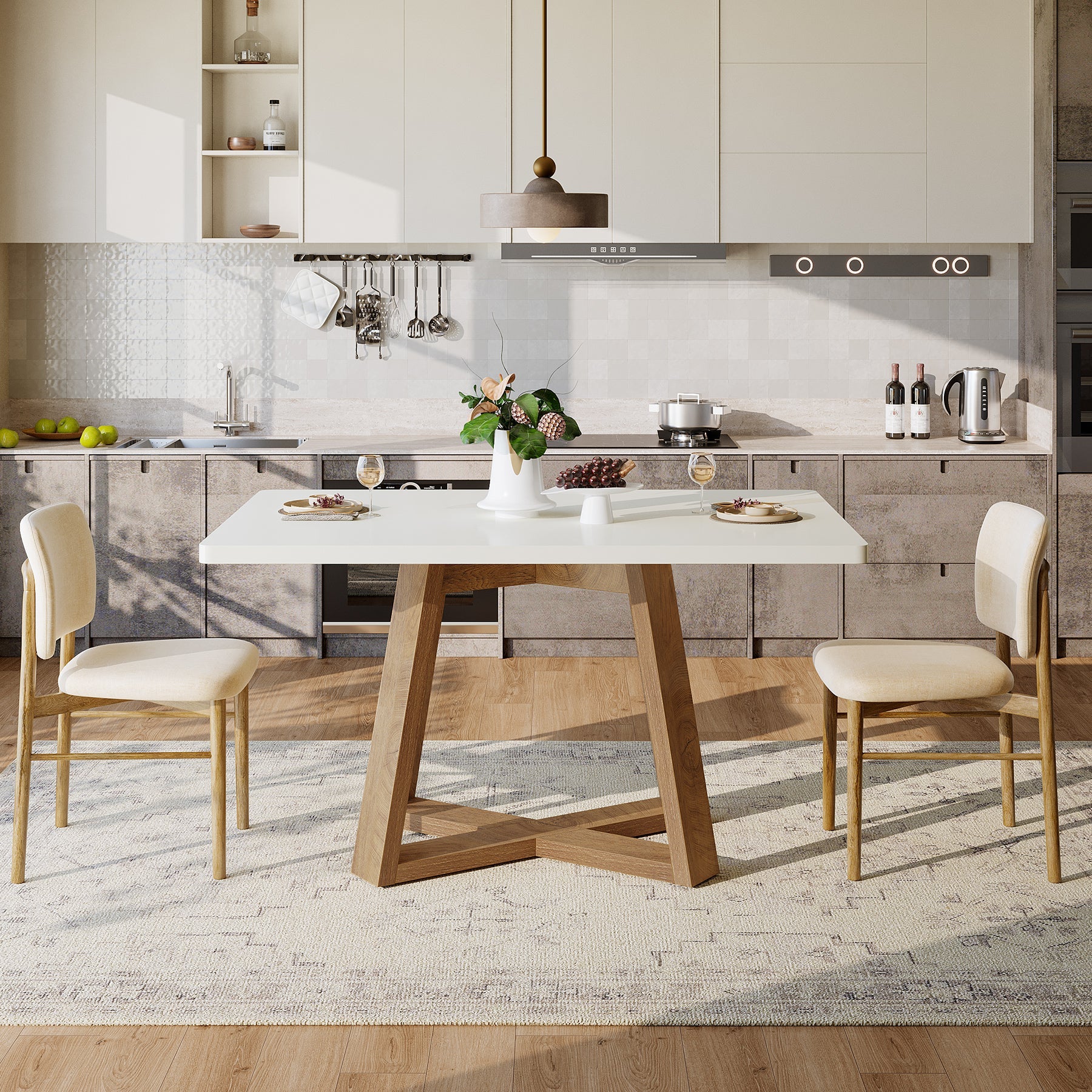 Tribesigns Mesa de comedor para 4 personas 120 cm, Mesa de cocina rectangular de estilo rústico con tablero de alto brillo