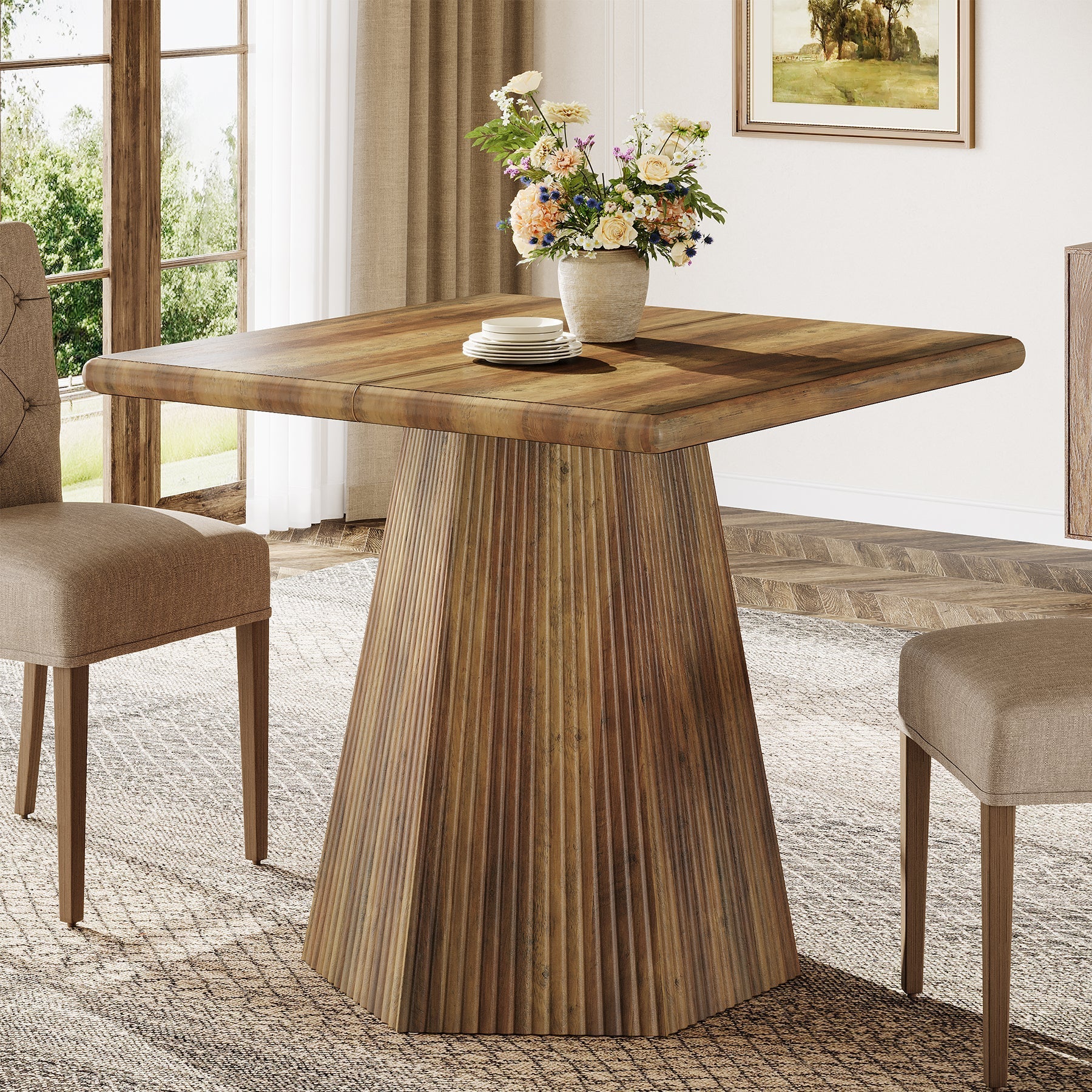 Tribesigns Mesa de comedor cuadrada de 80 cm para cuatro personas, Mesa de cocina con base resistente
