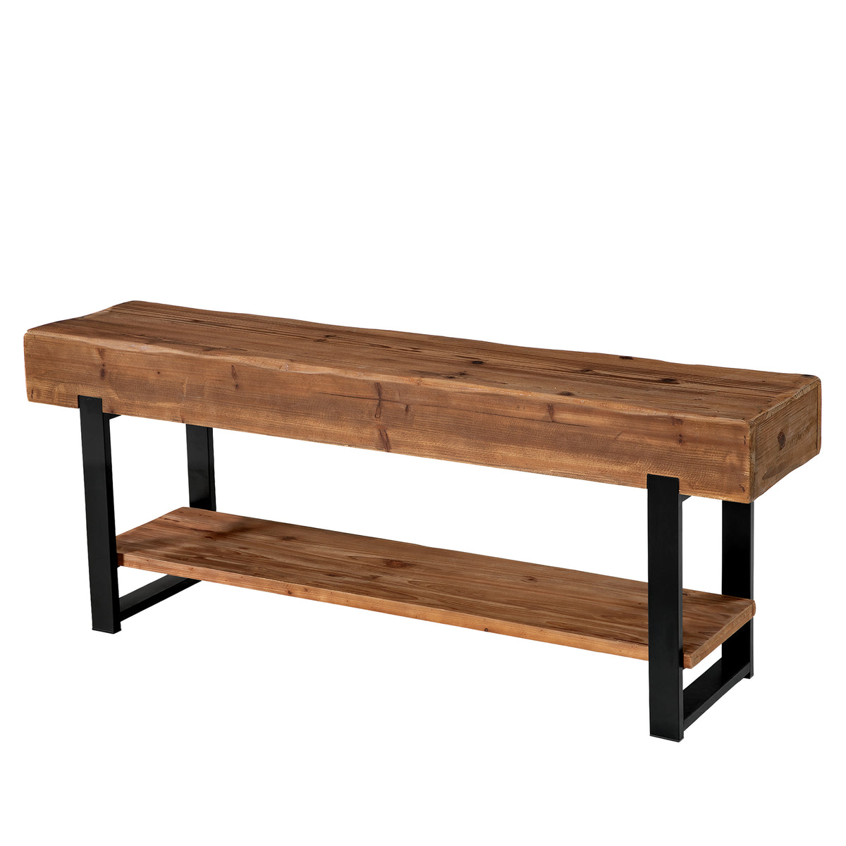 Tribesigns Mueble para TV de madera maciza para televisores, Centro de entretenimiento de estilo industrial de 2 niveles con estructura metálica