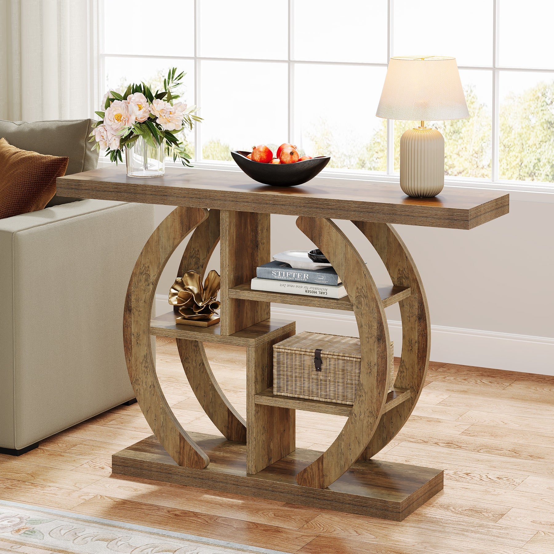 Tribesigns Mesa consola de 4 niveles, Mesa de sofá de madera Mesa de entrada con estantes