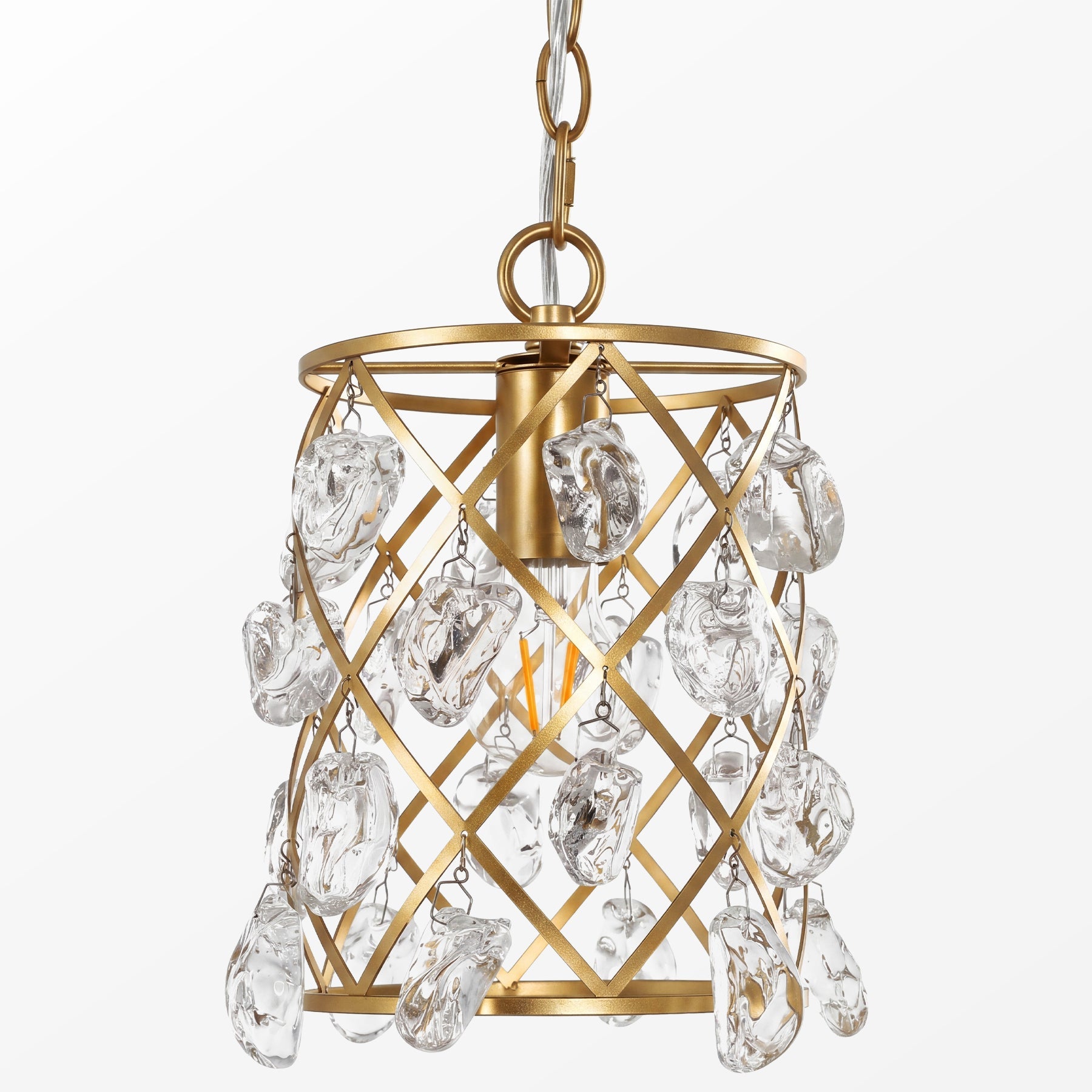 Lámpara colgante Gold de 17,5 x 17,5 x 30 cm, Moderna lámpara colgante con cristales de vidrio con forma de onda de agua y casquillo E27 para isla de cocina, comedor y pasillo [Clase energética E]