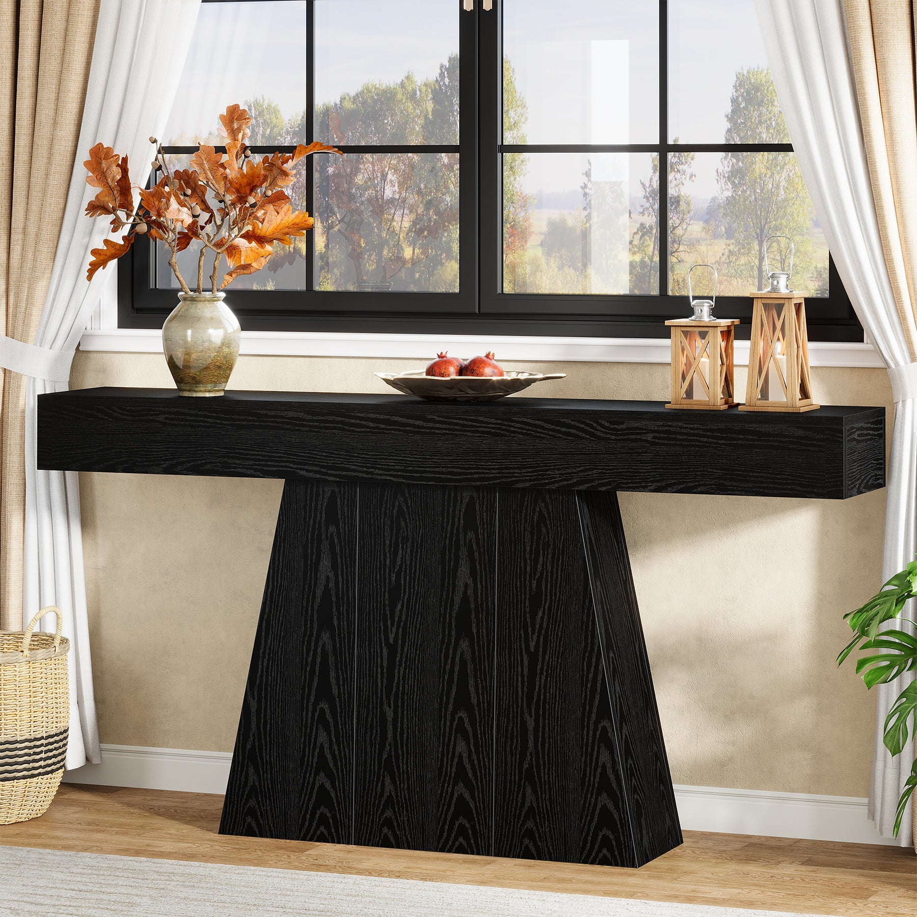 Tribesigns Mesa consola de 160 cm, Mesa de recibidor estrecha de estilo rústico con estructura trapezoidal