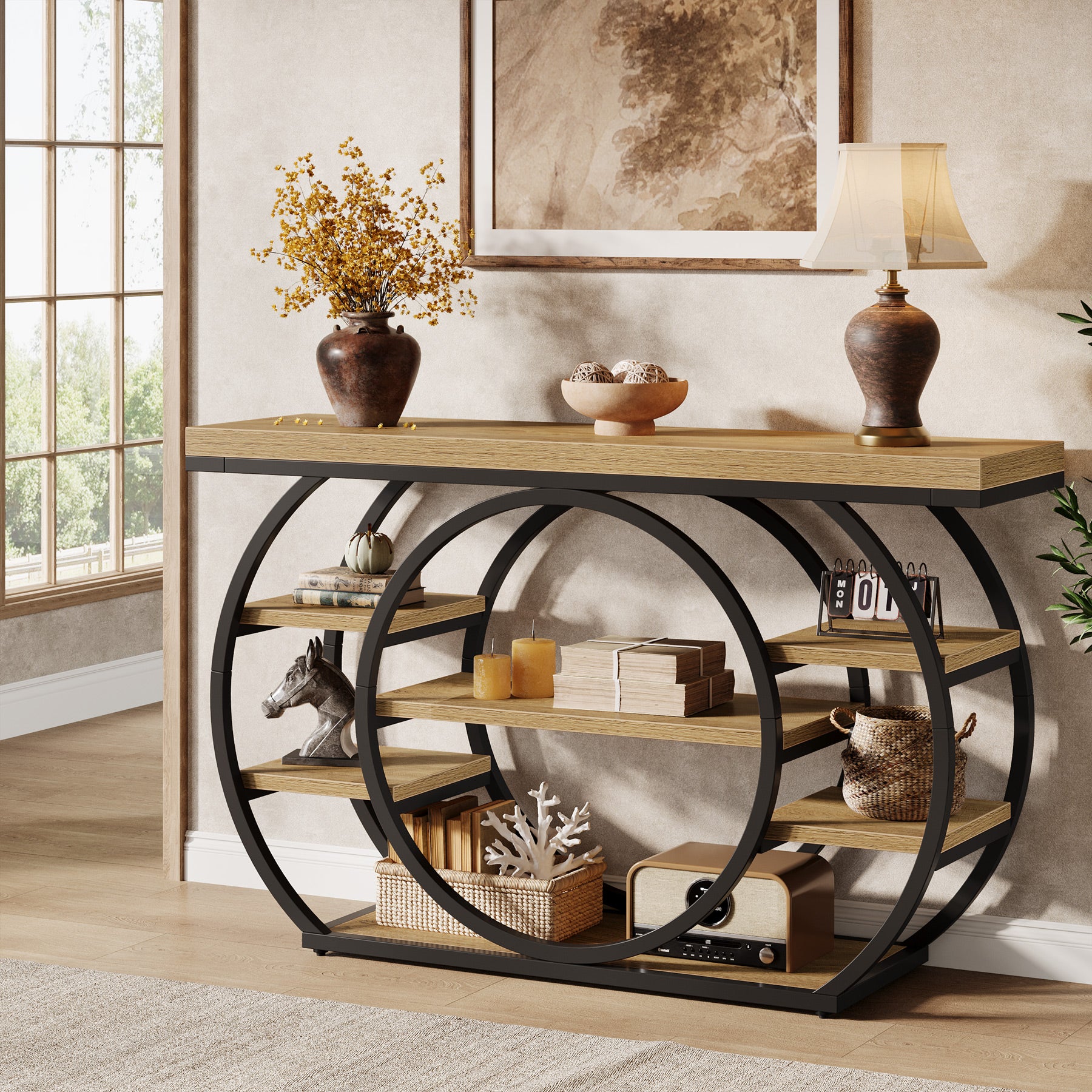 Tribesigns Mesa consola de 120 cm, Mesa de sofá industrial de 5 niveles con estructura de metal