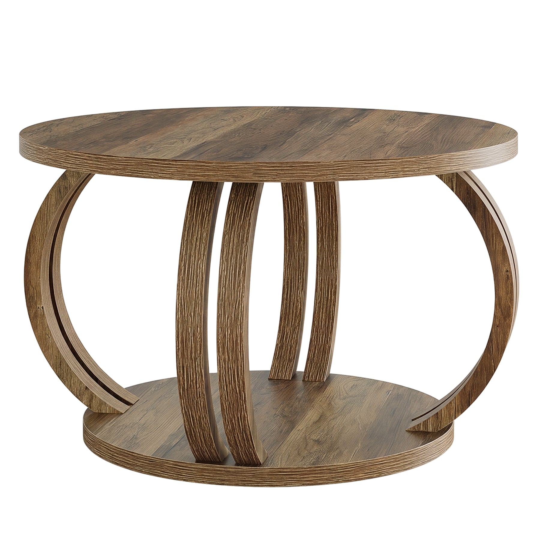 Tribesigns Mesa de centro redonda de 80 cm con estante, Mesa de salón con base de columna escultural