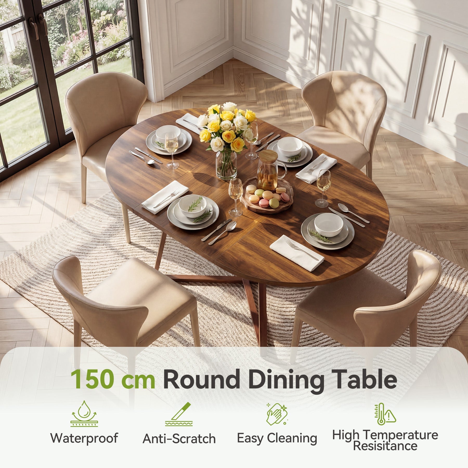 Tribesigns Mesa de comedor redonda para 4-6 personas, Mesa de comedor de 150 cm