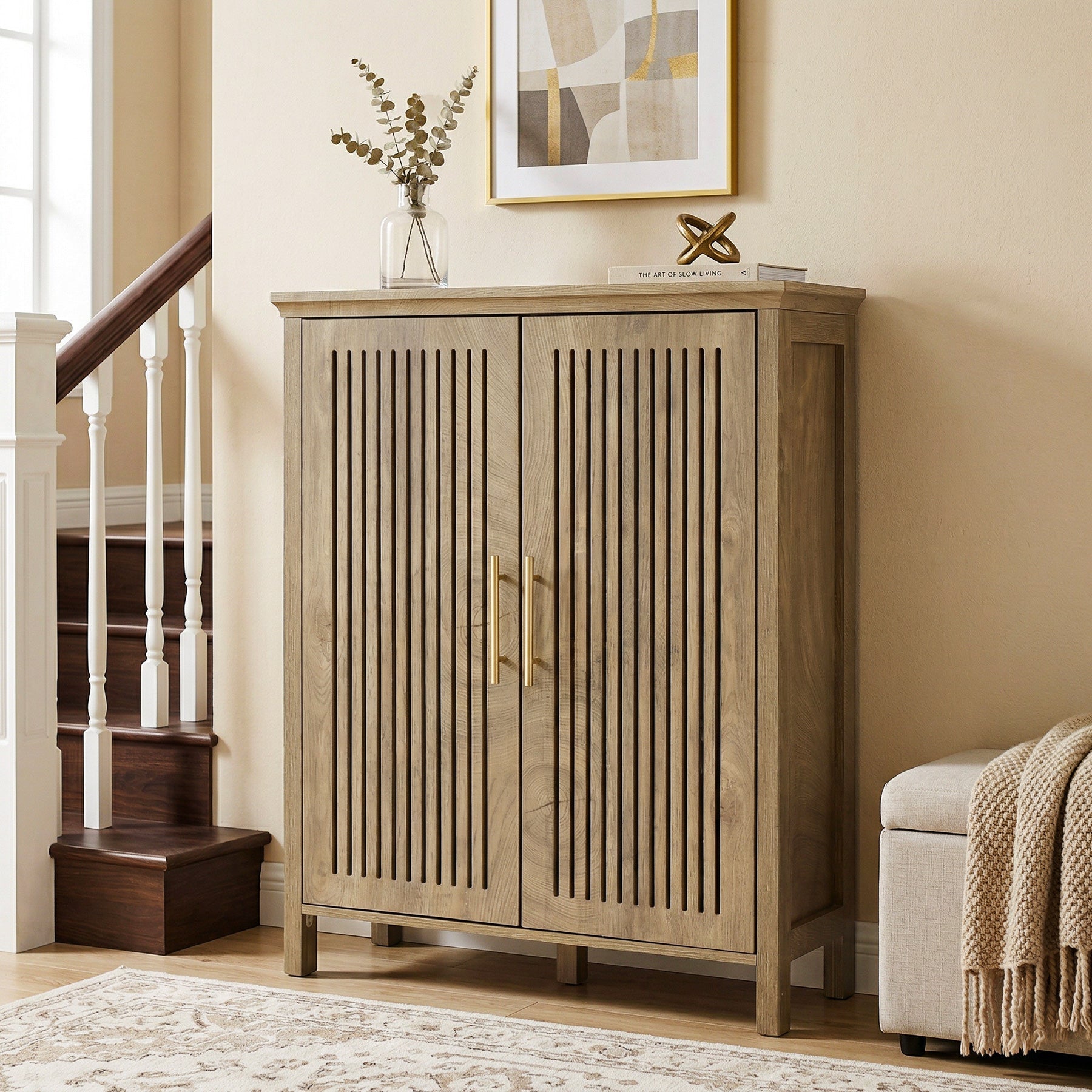 Tribesigns Zapatero de 120 cm con puertas y estantes ajustables, Zapatero de 5 niveles para recibidor y sala de estar