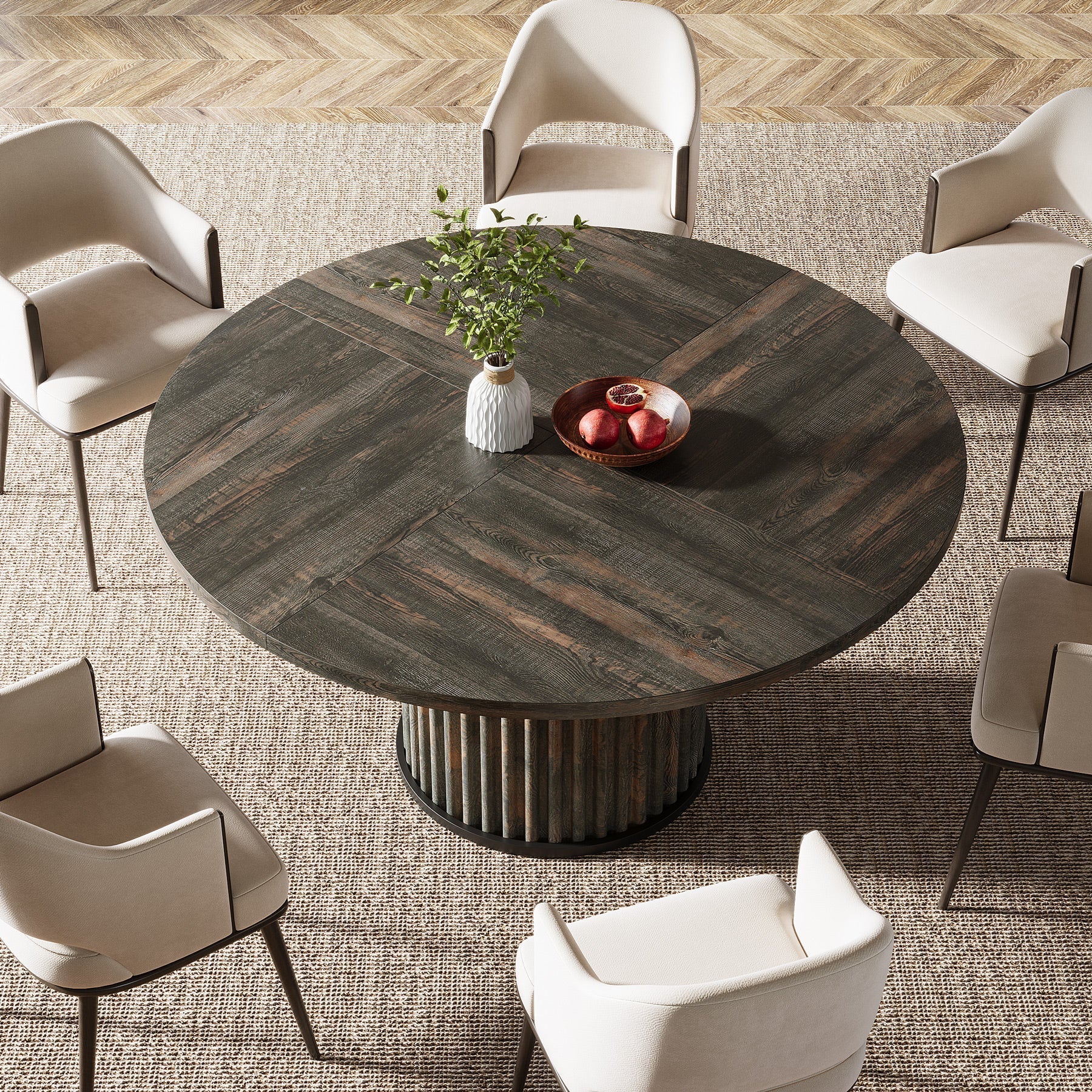 Tribesigns Mesa de comedor redonda negra de 120 cm para 4-6 personas, Mesa de cocina moderna con base de metal