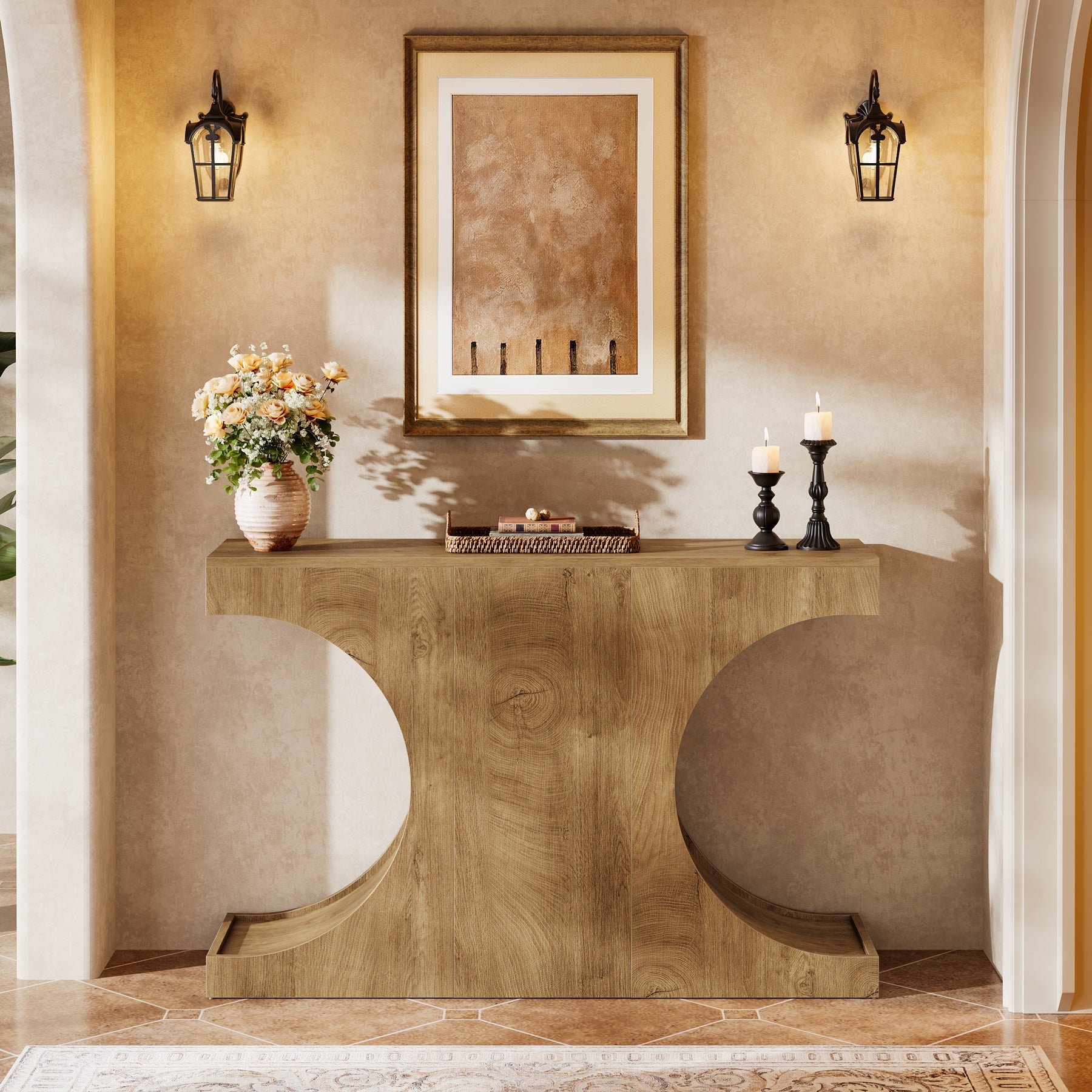 Tribesigns Consola estrecha de 105 cm de estilo rústico, Mesa de recibidor con estructura en forma de C