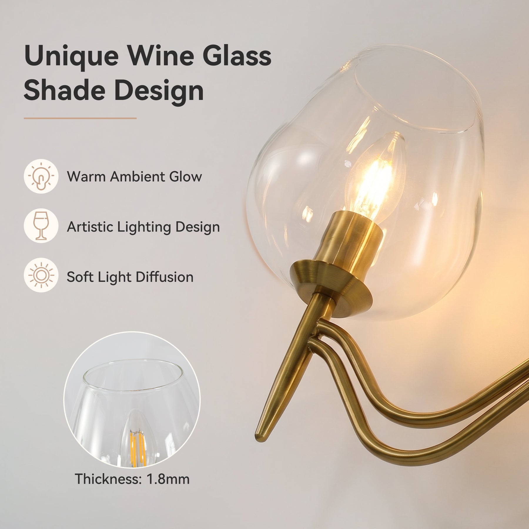Lámpara de baño de 3 luces 58 cm, de latón con espejo y cristal transparente, casquillo E14